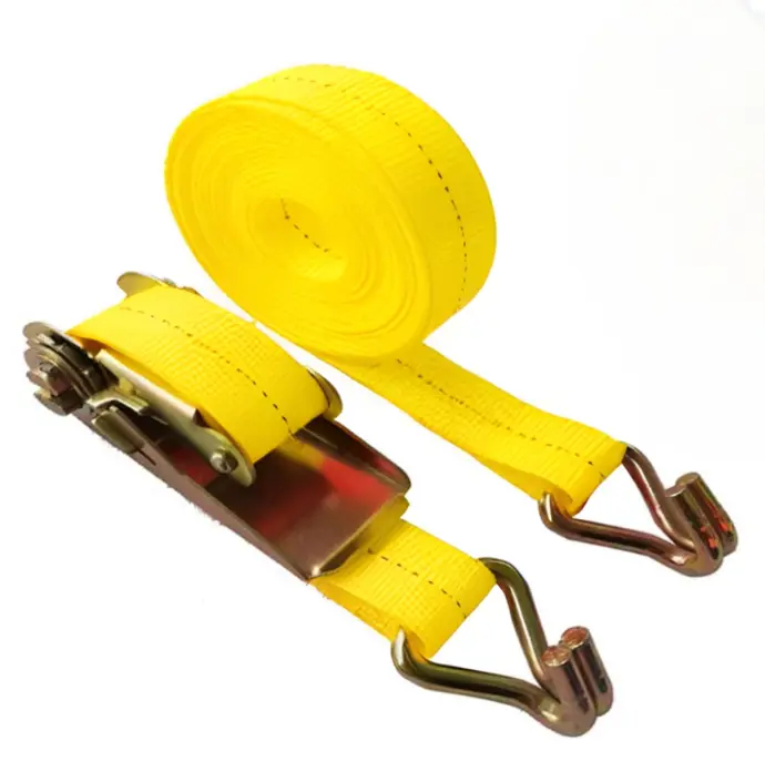 Cinta De Amarre Amarilla  Con Rachet 1 Pulg X17 Ft BS: 1760 Lbs Gancho Doble Jota