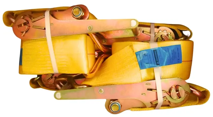 Cinta De Amarre Amarilla  Con Rachet 4 Pulg X30 Ft BS: 16500 Lbs Gancho Doble Jota