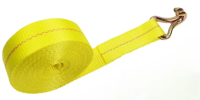 Cinta De Amarre Amarilla  Sin Rachet 2 Pulg X30 Ft BS: 10000Lbs Gancho Doble Jota