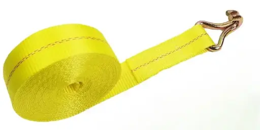 [HM-S2JJ30] Cinta De Amarre Amarilla  Sin Rachet 2 Pulg X30 Ft BS: 10000Lbs Gancho Doble Jota